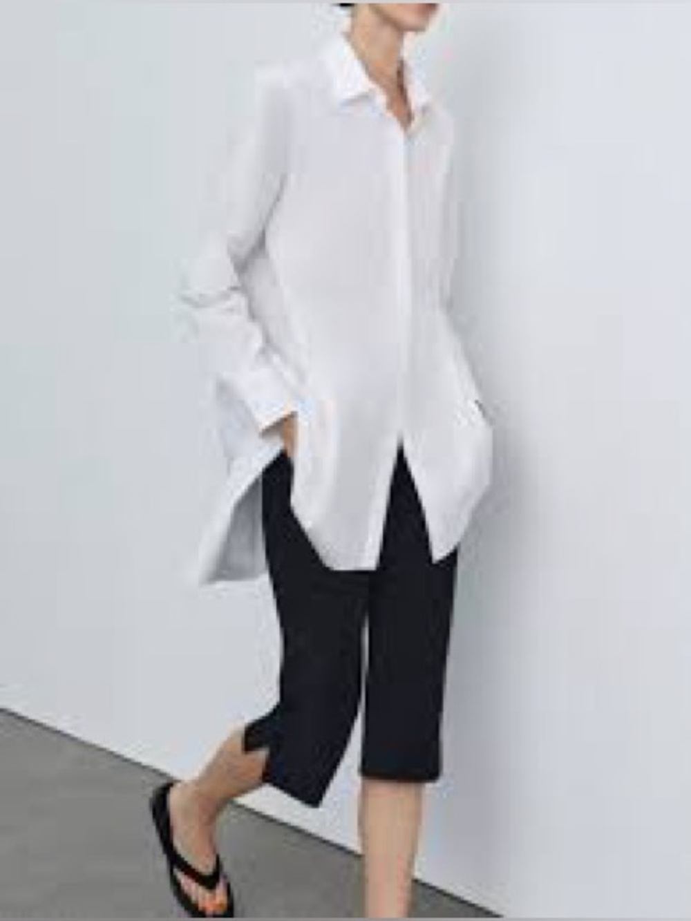 Zara - White Button Down Long Sleeve Collared Blouse Oversized Size M - L